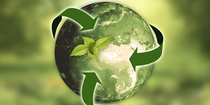 Jordklot med återvinningspilar. Foto: Pixabay