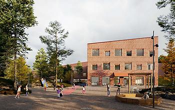 Fasadritning för nya skola i Norra Hallsås.